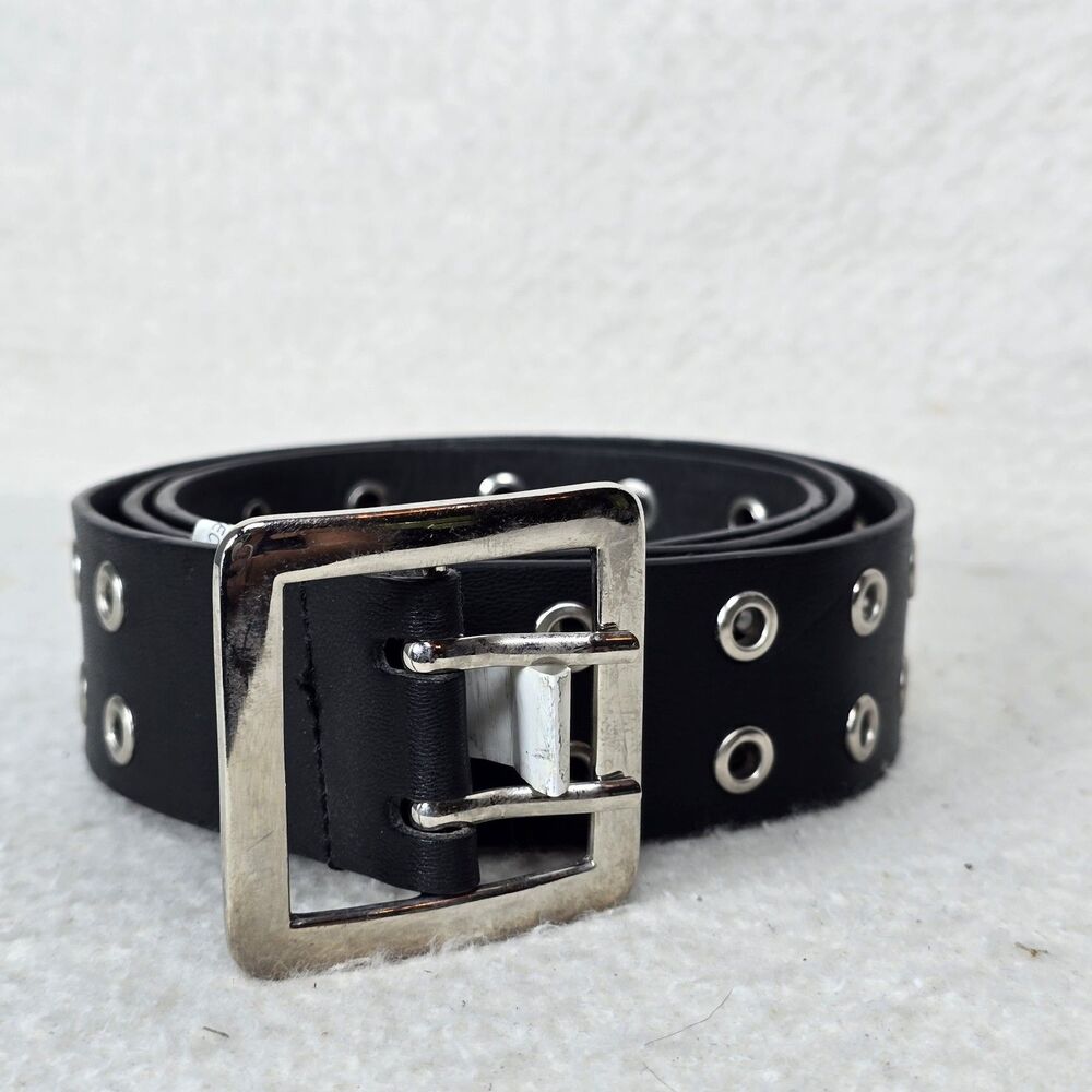 Target Double Grommet Punk Leather Belt Unisex 2 Hole Fashion Belt Black Large